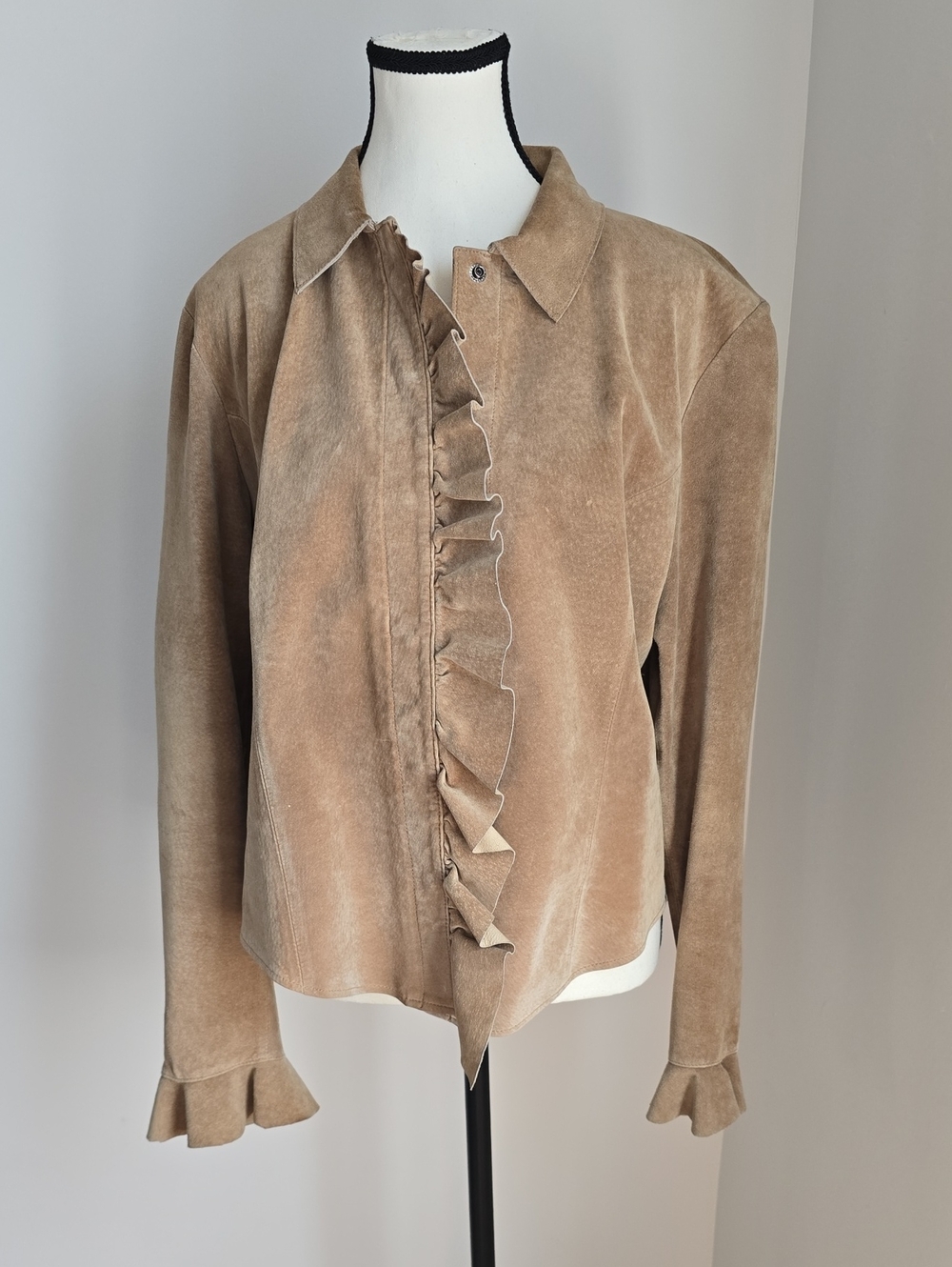 Margaret Godfrey Vintage Suede Women’s Ruffle-Front Button-Up Shirt Jacket 12
